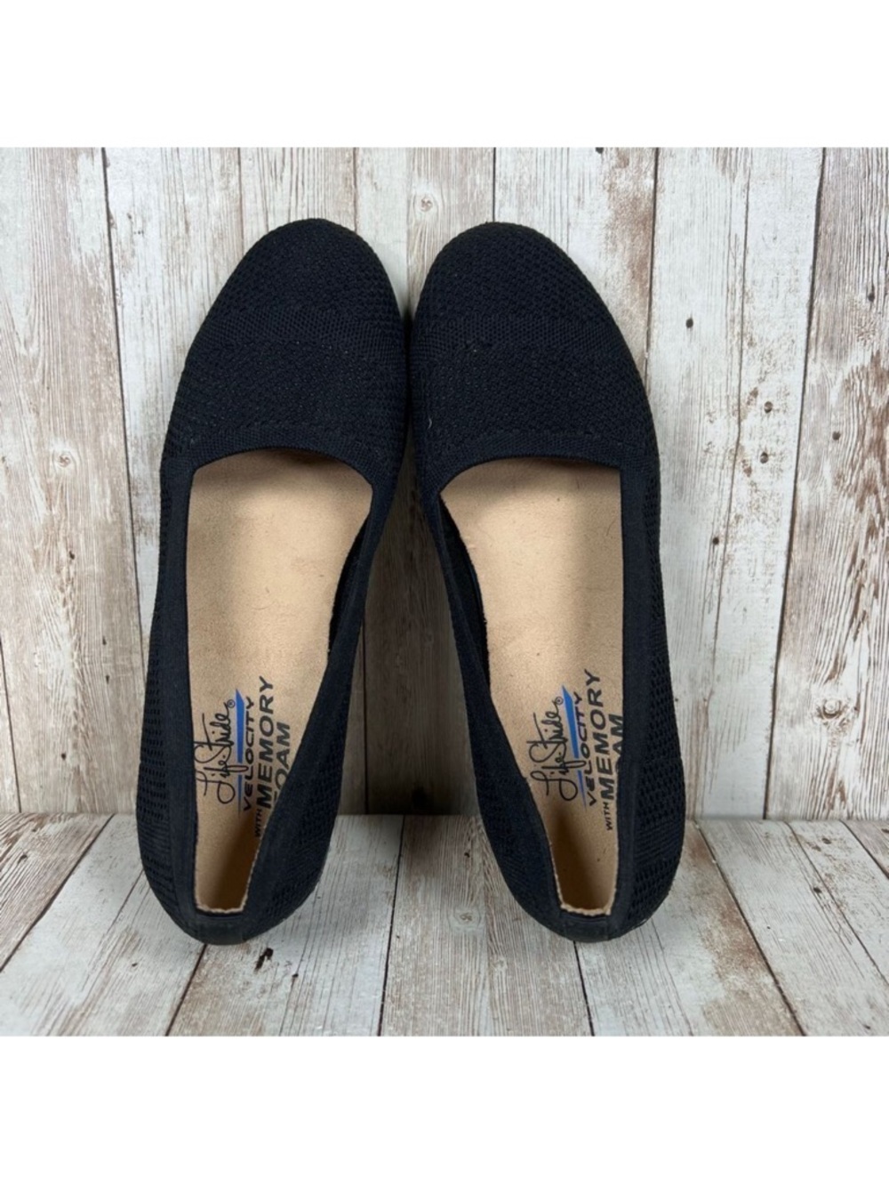 ♠️ Life Stride Comfort Memory Foam Black Knit Slip-On Flats size 7